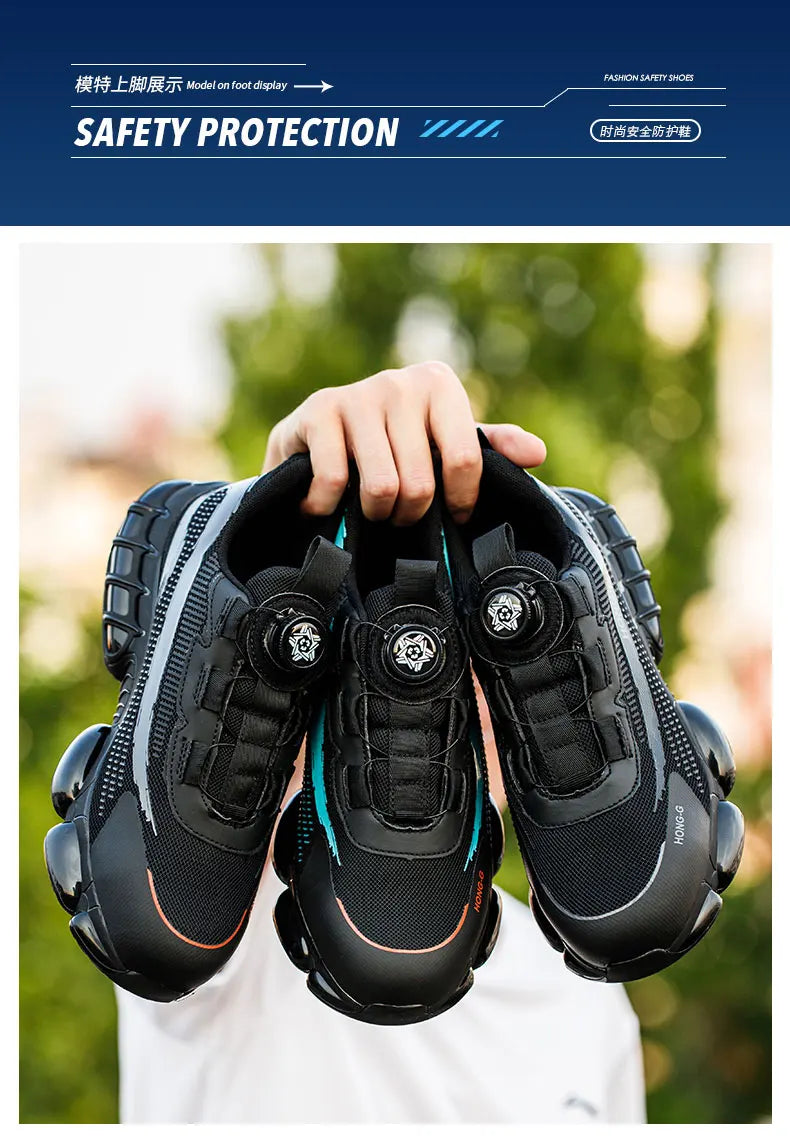 Rotating Button Safety Shoes Men Anti-smash Anti-puncture Protective Work Shoes Fashion Men Sport Shoes Security Boots Men ﻿