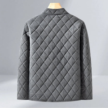 Mens Winter Jacket Windproof Thickened Padded Jacket Casual Diamond Warm Fleece Lined Coat Middle-Aged Dad's Solid Outdoor Wear