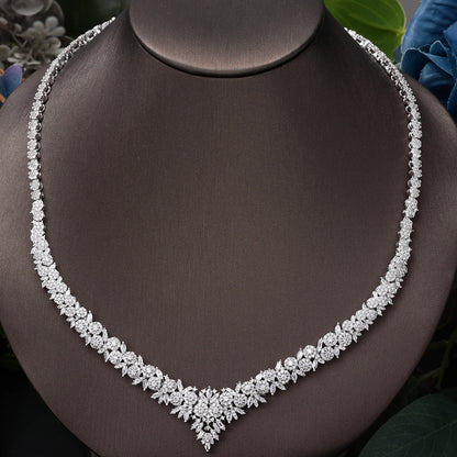 Classic CZ Crystal 4-piece Full Necklace Set Luxury Dubai Nigeria Bridal Jewelry Set For Wedding Evening