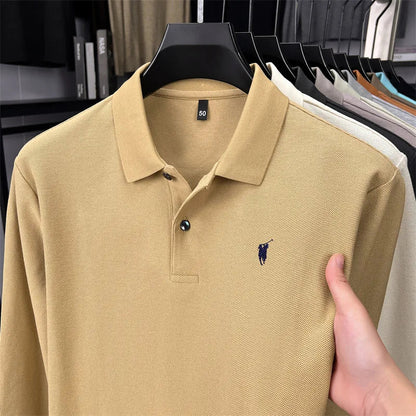 100% Pure Cotton Long Sleeved Men's Polo Shirt Hot Selling Brand Autumn Season Exquisite Pony Embroidery Breathable Top T-shirt