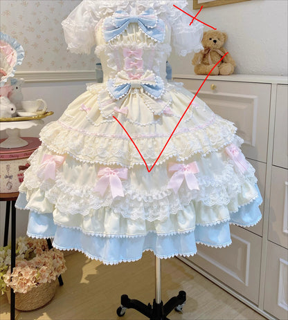 New 2025 Summer Original Sweet Lolita Jsk Dress Cute Bow Lace Stitching Kawaii Girls Women Elegant Slim Suspender Dresses
