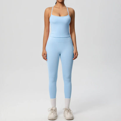 Halter Yoga Top Set Fitness Gym Suit Training Sleeveless Sport Gym Tops Crossover Back Sports Underwear  Tummy Control Slimming