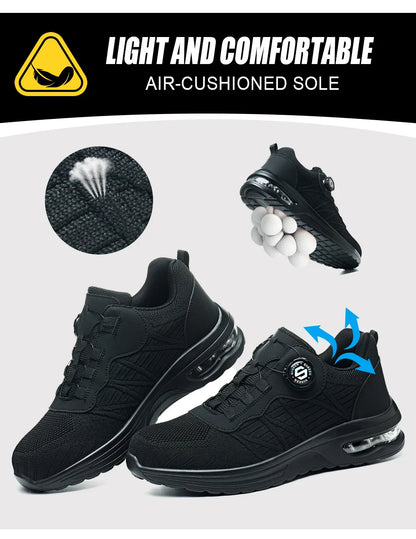 New Men's Rotary Buckle Safety Shoes Anti-Impact Anti-Piercing Lightweight Work Boots Fashion Sporty Design for Outdoor Pro
