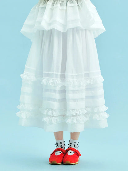 Half length skirt 2025 imakokoni Xia Sen style artistic bright yarn light and thin lace layered A-line skirt 255049