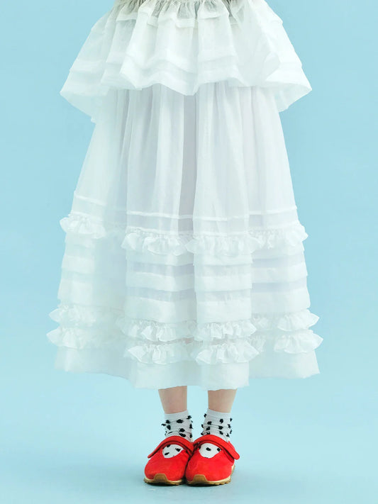 Half length skirt 2025 imakokoni Xia Sen style artistic bright yarn light and thin lace layered A-line skirt 255049