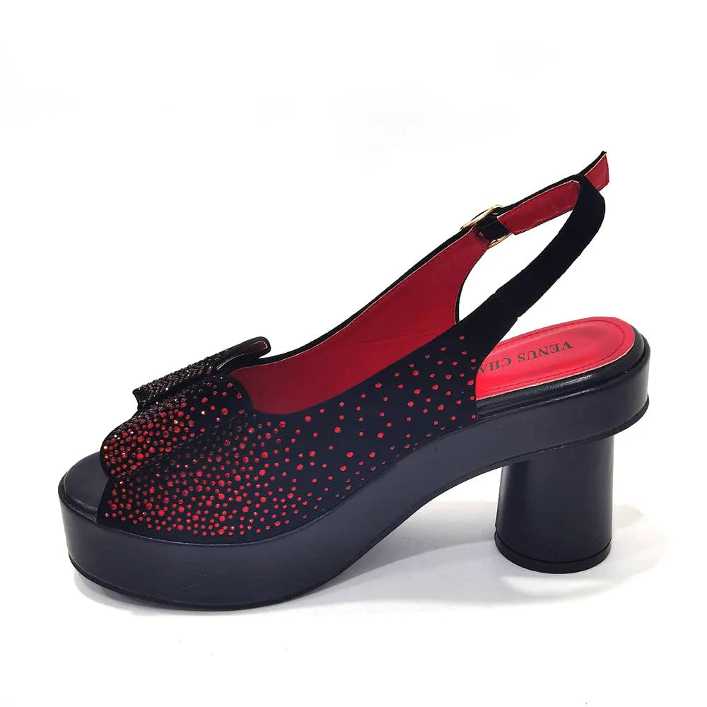 Silver Fashion Square Heels with Platform African Women Shoes and Bag Set Full Crystal Pumps for Wedding Party