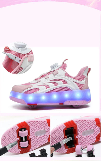 New Kids Wheels Roller Skate Shoes Boys Girls Swivel Buckle LED Light Luminous rechargeable Outdoor Children's Casual Sneakers