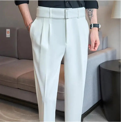 Quality Male Boutique Men Formal Wear Wedding Dress Trousers Men Belt Design British Style Business Casual Slim Suits Pants 3XL