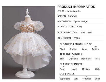 Girl Tail Wedding Bridesmaid Dress Children's Elegant Banquet Dress Children's Round Neck Sleeveless Dress Girl
