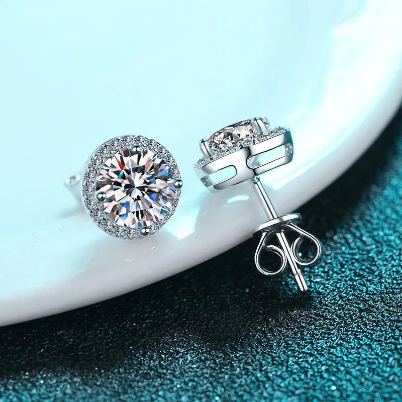 Moissanite Stud Earrings for Women S925 Sterling Silver White Gold Plated Diamond Earring Ear Studs Wedding Fine Jewelry