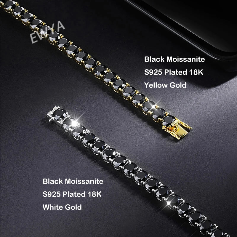 3mm 0.1CT Gradient Color Black Grey White Moissanite Diamond Tennis Bracelet for Men Women Unisex 925 Silver Link Bracelets