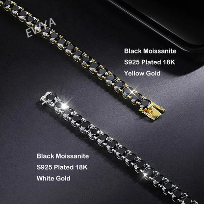 GRA Certified 3/4/5mm Full Black Moissanite Tennis Bracelet for Women Men 925 Silver Plated 18K Rose Gold Link Bracelets