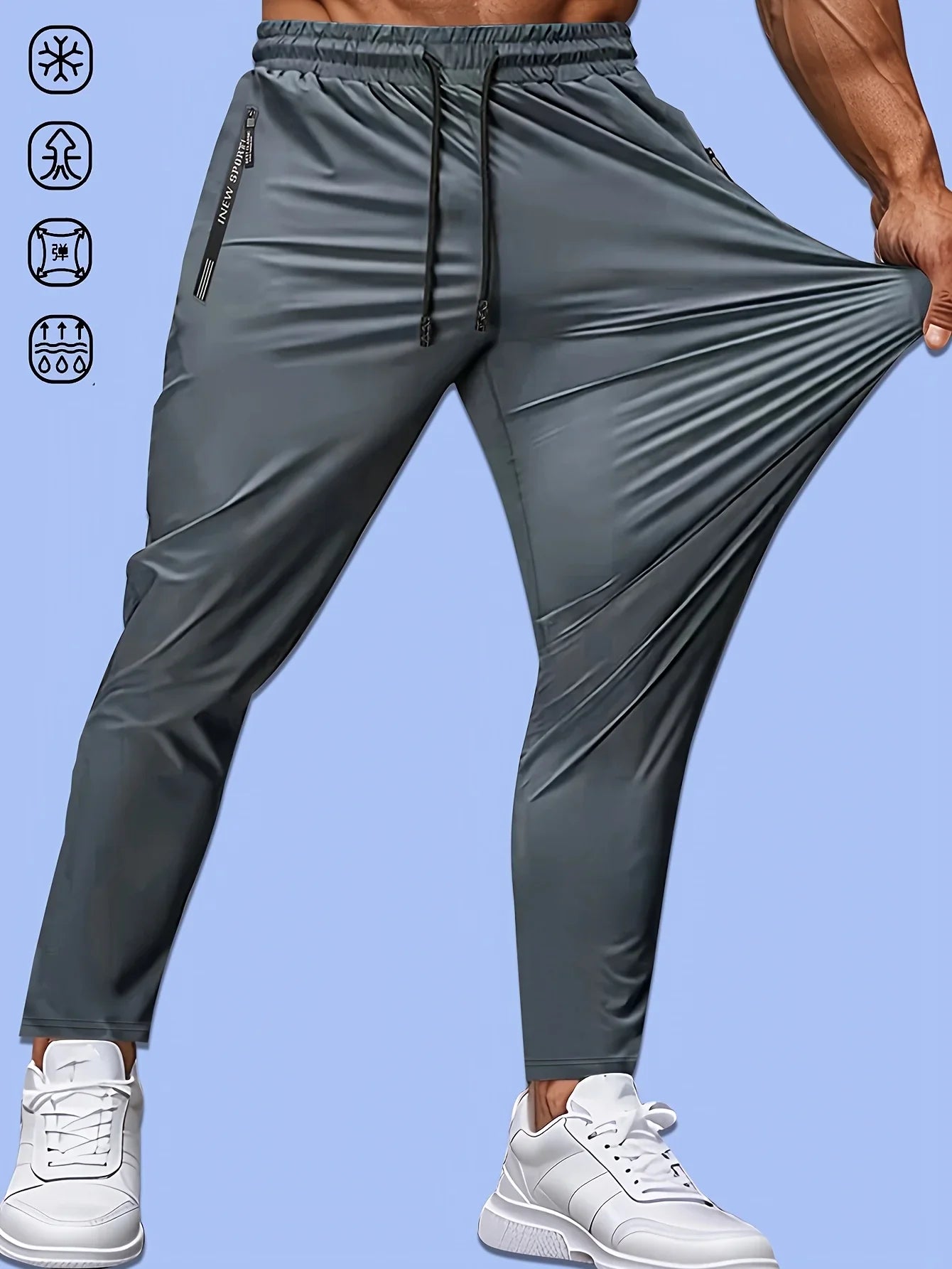 Men's Casual Pants High Elastic Fiber Drawstring Zipper Pocket Quick Dry Sports Pants Baggy Joggers Football Hiking Man Fishing