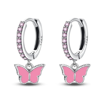Earrings For Womens 925 Silver Color Pink Rainbow Horse Bear Bee Double Hoop Earrings Fine Engagement Anniversary Jewelry Gifts