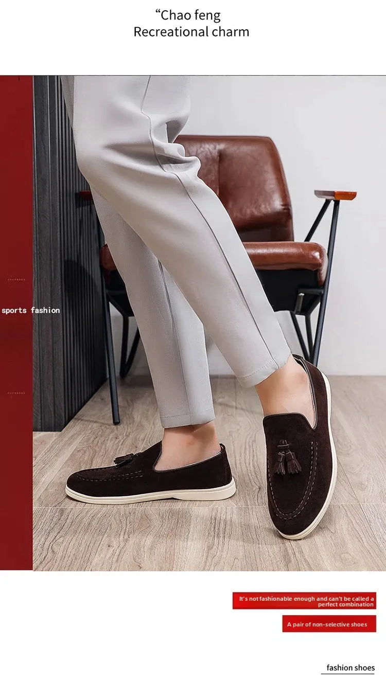 Unisex Lightweight Flat Bottom Tassel Casual Shoes Fashionable Versatile Large Size Men's Shoes Business Casual Slip-On Loafers