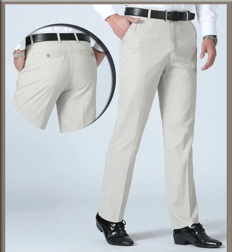 Men's Summer Thin Casual Suit Pants Autumn Thick 100% Cotton Stretch Classic Business Fashion Trousers Male Brand Clothes GOZBKF