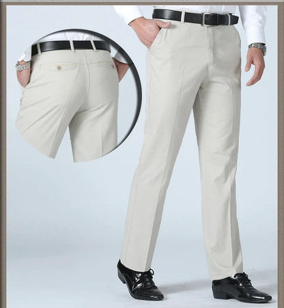 Mens Summer Thin Suit Pants Casual Autumn Thick 100% Cotton Classic Business Fashion Stretch Trousers Male Brand Clothes GOZBKF