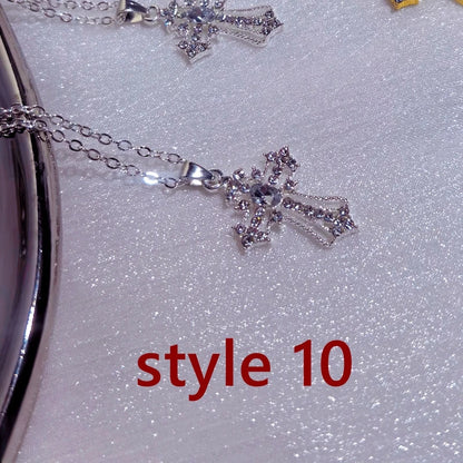 Gothic Big Zircon Cross Necklace Unisex Y2K Irregular Goth Large Cross Pendant Necklaces  for Men Women Couple Necklace Jewelry