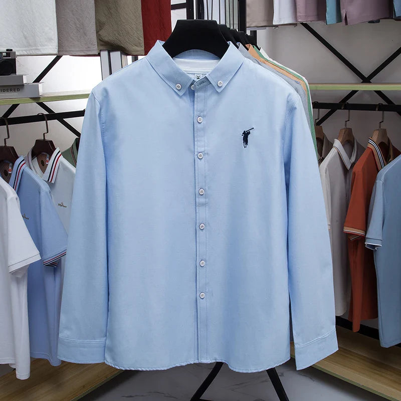 Luxury Goods High-end Embroidery 100% Pure Cotton Long Sleeved Shirt Men's New Shirt Men's Casual Loose Top Business Men