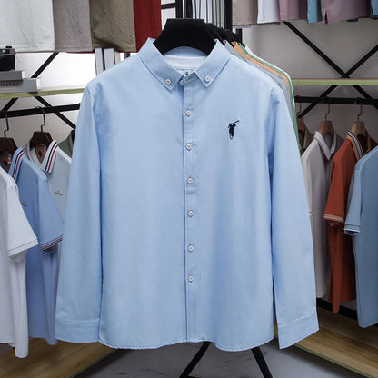 Luxury Goods High-end Embroidery 100% Pure Cotton Long Sleeved Shirt Men's New Shirt Men's Casual Loose Top Business Men