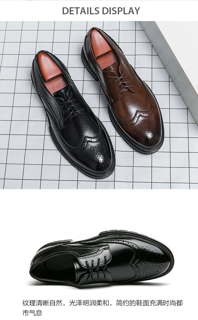 Brown Handmade Leather Men 2026 Oxford Shoes Black Leather Man Formal Classic Brogue Business Shoes Chaussure Homme