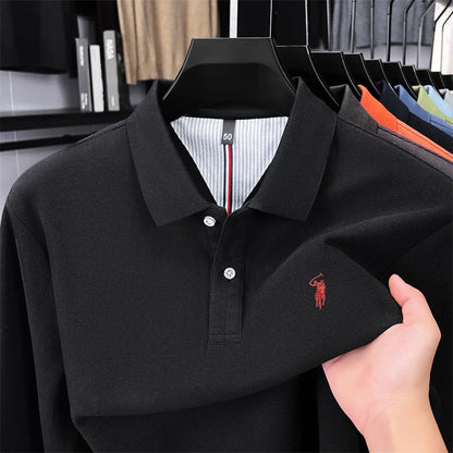 High end brand 100% cotton long sleeve polo shirt fashion luxury pony embroidery business casual comfort new Paul men's T-shirt