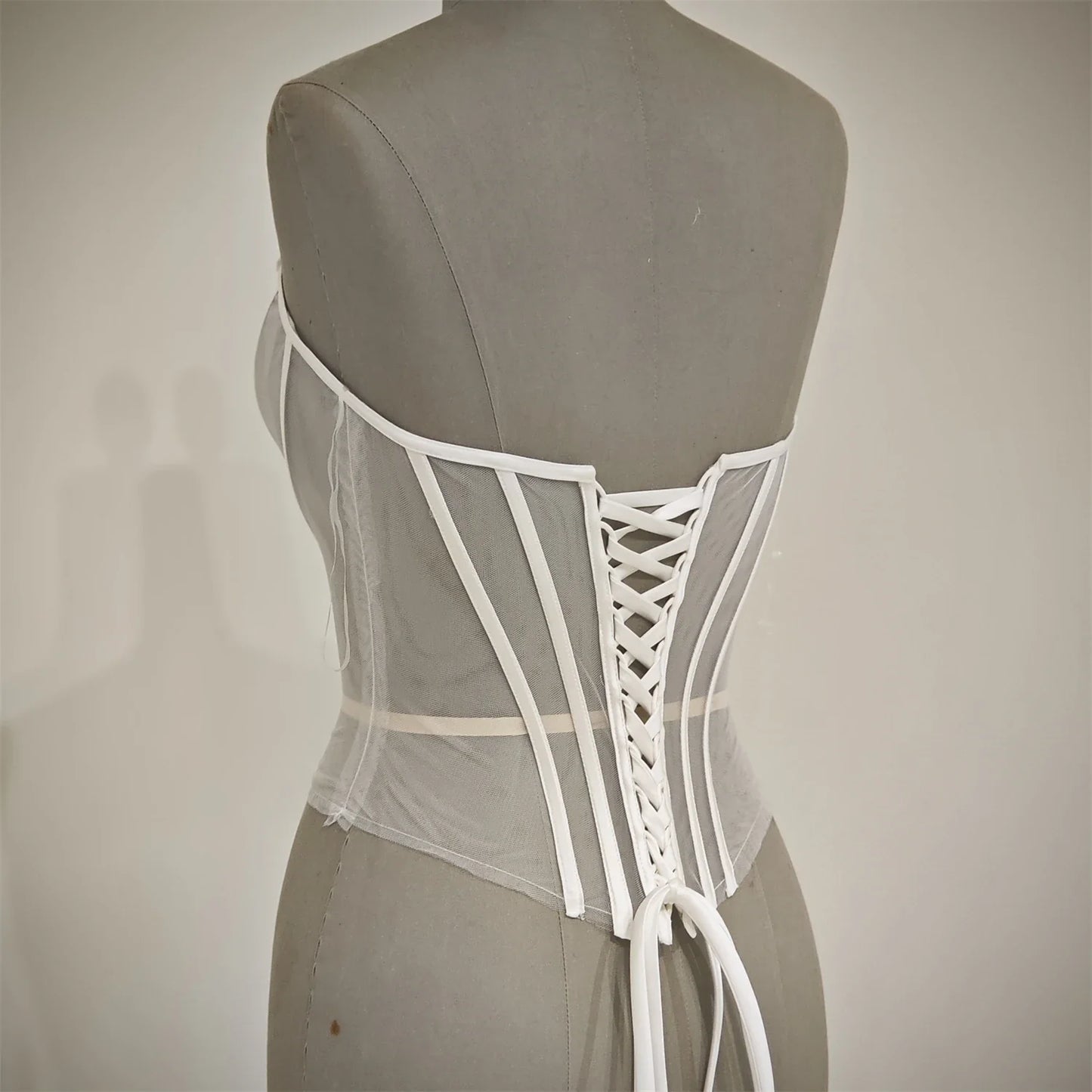 Custom Made Women Sexy Illusion Corset Tulle With Bones Wedding Dress Inner Wear Grils Shapewear Body Restraint Bodice Of Bride