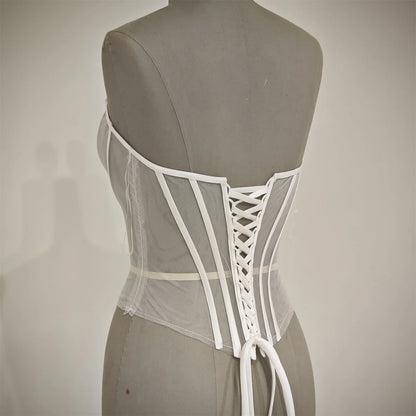 Custom Made Women Sexy Illusion Corset Tulle With Bones Wedding Dress Inner Wear Grils Shapewear Body Restraint Bodice Of Bride
