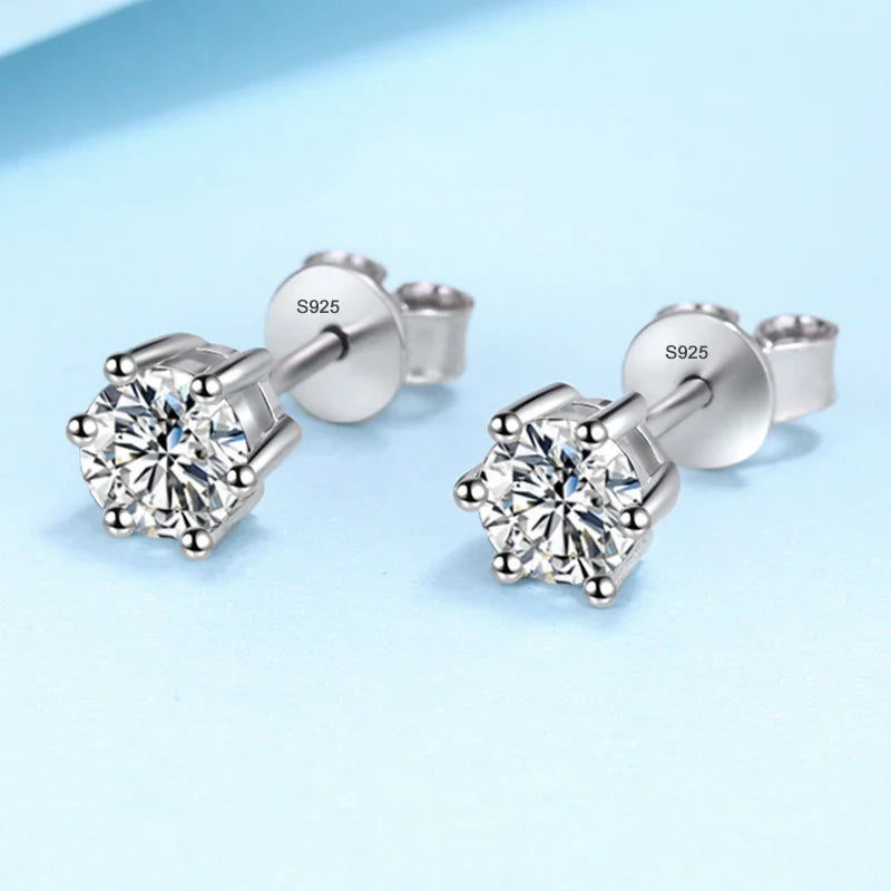 0.5ct 1ct 2ct Moissanite Stud Earrings for Women 925 Sterling Silver Green Pink Black Blue Grey Sparkling Studs Earring
