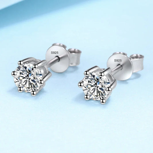 0.5ct 1ct 2ct Moissanite Stud Earrings for Women 925 Sterling Silver Green Pink Black Blue Grey Sparkling Studs Earring
