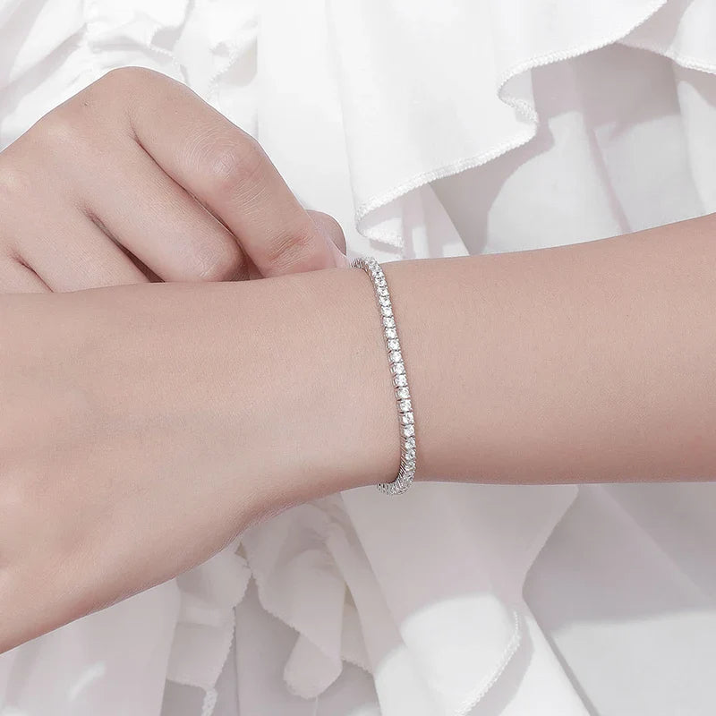 2mm Moissanite Tennis Bracelet 925 Sterling Silver Plated White Gold Bracelet for Women Man Sparkling Party Jewelry