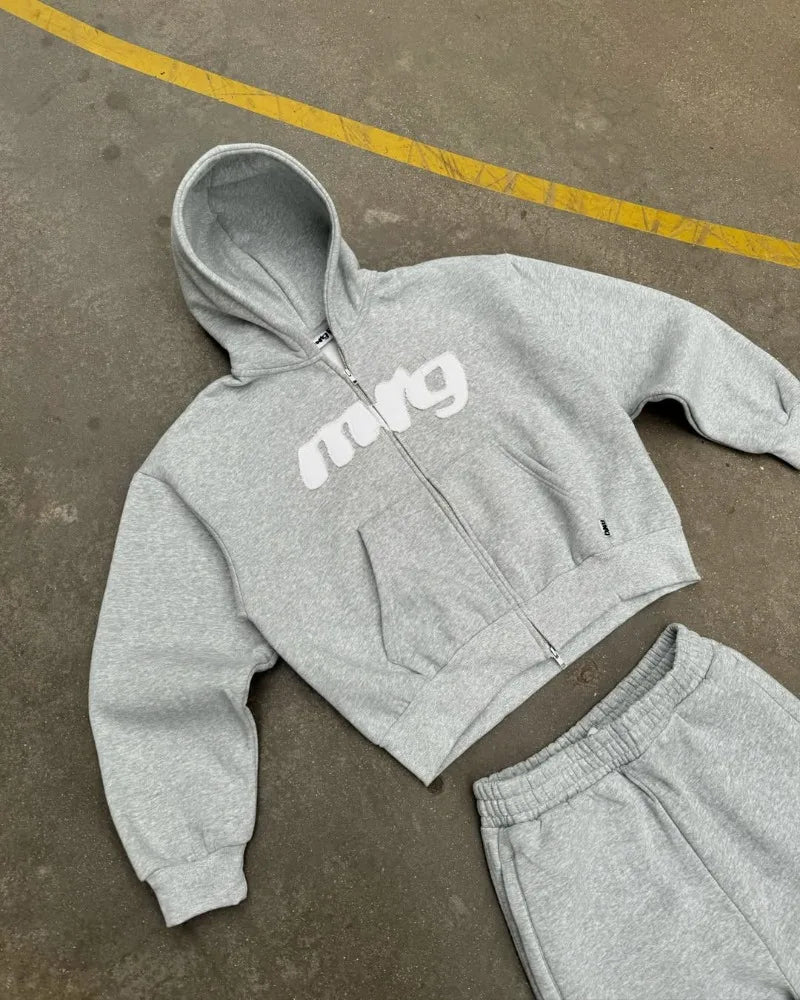 High street hip-hop letter pattern logo sportswear Harajuku retro couple casual set Gothic punk fashion hooded sweatshirt