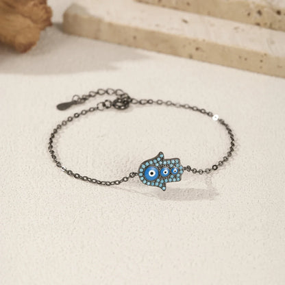 925 Sterling Silver Blue Enamel Synthetic Turquoise Link Chain Bracelet Black Ghost Eyes Palm Bracelets For Women Jewelry