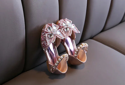 Kids Sandals for Girls Spring Summer Children Rhinestone Butterfly Dress Flat Sandals Fashion Causal Princess Pearl Single Shoes