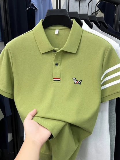 Summer 100% cotton short sleeve polo shirt men designer high-end brand cute dog embroidery Korean casual golf fashion T-shirt