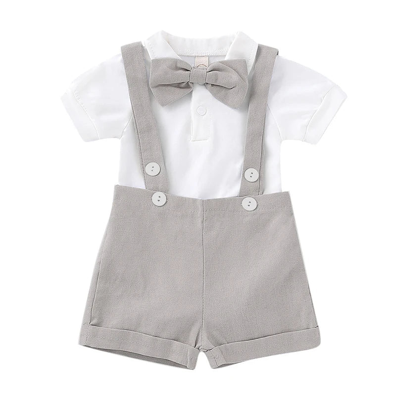 Summer Kids Baby Boys Short Sleeve Rompers + Braces Shorts Clothing Sets Baby Boys Gentleman Children's Clothes Suit