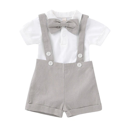 Summer Kids Baby Boys Short Sleeve Rompers + Braces Shorts Clothing Sets Baby Boys Gentleman Children's Clothes Suit