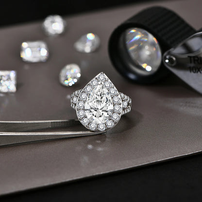 6CT Moissanite Rings D VVS1 Pear Cut Lab Diamond 925 Silver 18K Gold Plated Luxury Engagement Wedding Jewelry for Women
