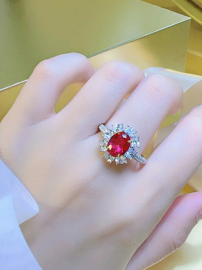 High Definition 3-carat Genuine Pigeon Blood Ruby Ring Women's Jewelry Set 925 Pure Silver Gold Plated Versatile for Daily Use
