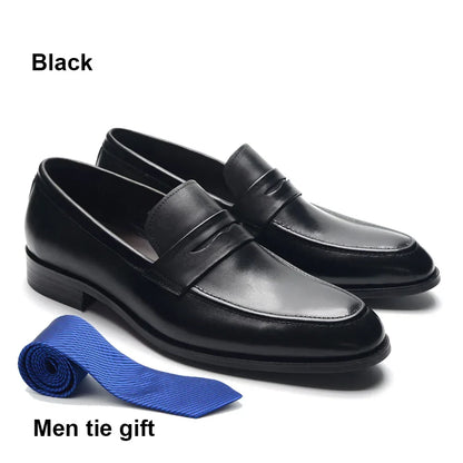Luxury Brand Slip-On Men's Dress Shoes Genuine Leather Italian Penny Loafers Brown Blue Black Wedding Party Formal Footwear Male