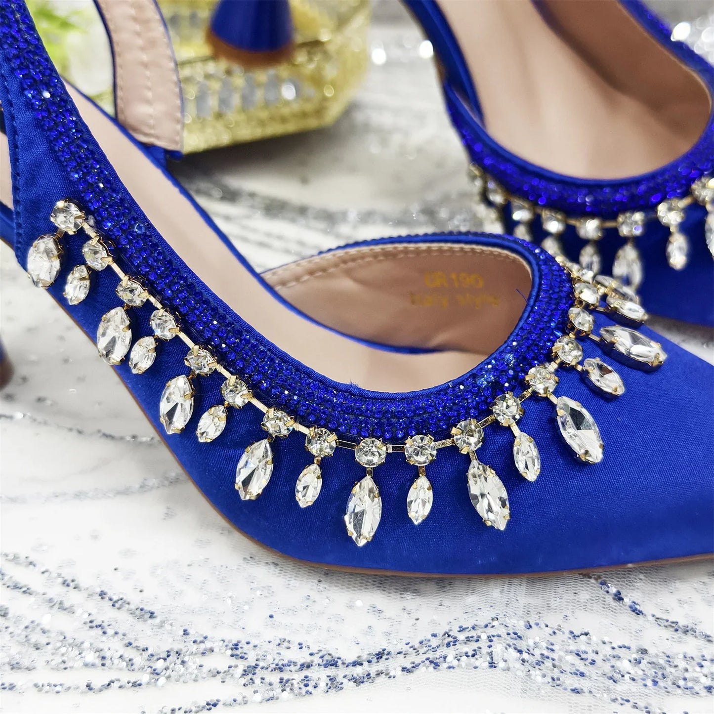 Pointed-Toe High Women Heels Shoes and Bags for Women Rhinestone Evening Party Elegant Luxury Handbag
