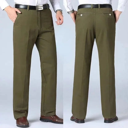Mens 100% Cotton Summer Thin Pants Autumn Suit Pant Slacks High Waist Straight Loose Bland Solid Business Casual Pants Gozbkf