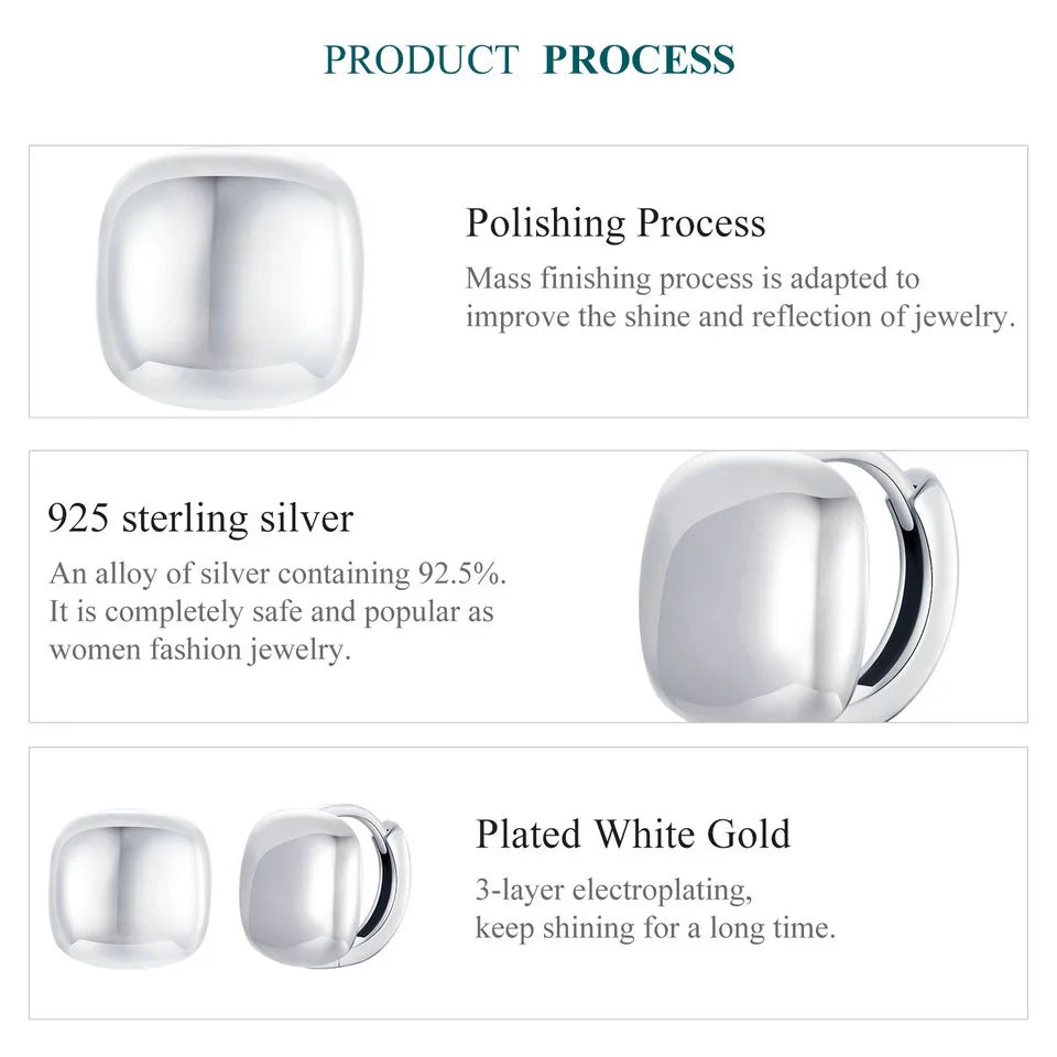 925 Sterling Silver Dainty Chunky Square Hoop Earrings for Women, White Gold Plated Hypoallergenic Lightweight Jewelry
