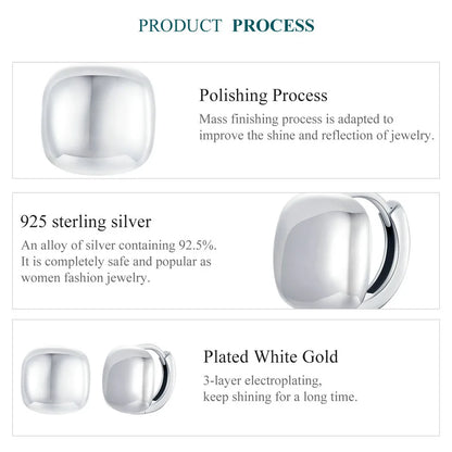925 Sterling Silver Dainty Chunky Square Hoop Earrings for Women, White Gold Plated Hypoallergenic Lightweight Jewelry