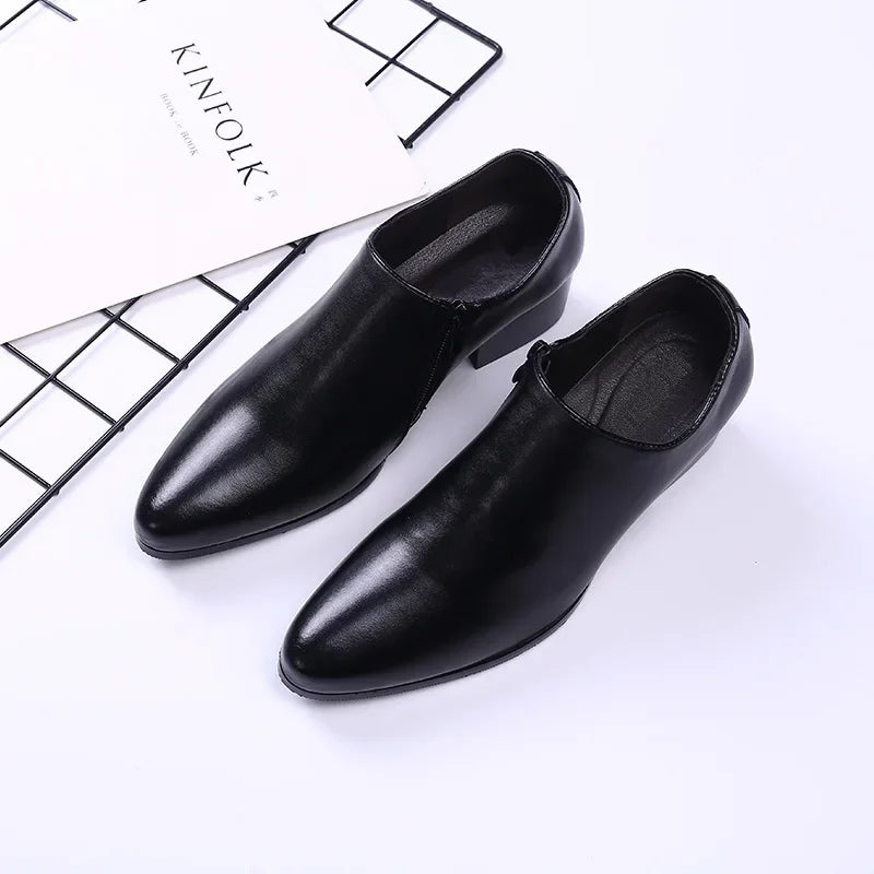 Sapatos Masculinos de Couro com Bico Fino – Sapatos Sociais Slip-On Formais, Preto/Marrom, Tamanhos 40–48