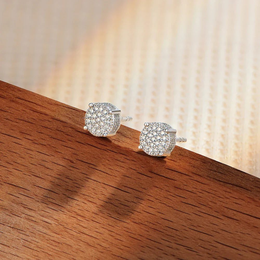 D VVS1 Round Full Moissanite Earrings for Women Men 925 Sterling Silver 18k Gold Shiny Hiphop Studs Party Gift Jewelry