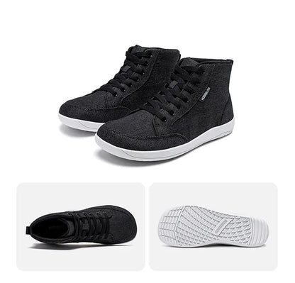 Mid-Top Barefoot Shoes Unisex Wide Toe Box Canvas Sneakes Zero Drop Lace Up Outdoor Walking Shoes