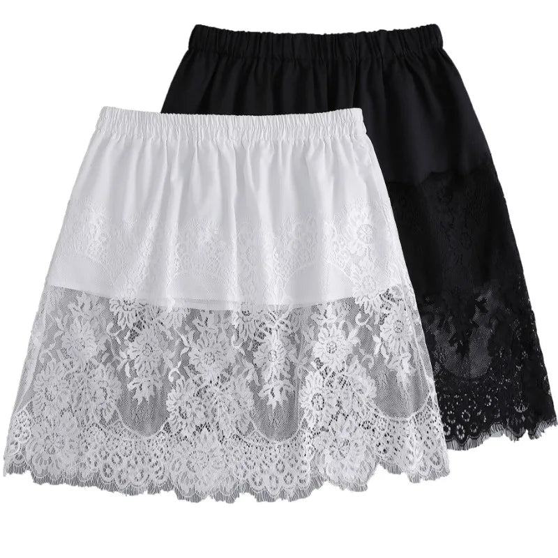 Women Lace Floral False Hem Layering Fake Top Lower Skirt Half Shirt Blouse Skirt Extenders Skirt Fake Hem