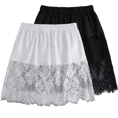 Women Lace Floral False Hem Layering Fake Top Lower Skirt Half Shirt Blouse Skirt Extenders Skirt Fake Hem