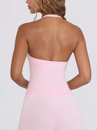 Women's Yoga Suits Camisole Backless Nude Beautiful Back Neck Hanging Bra Flared Pants Fitness Set
